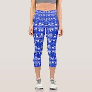 Leggings Capri Patrón griego árabe-mediterráneo azul