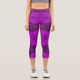 Leggings Capri Patrón Groovy Abstracto Magenta y Negro