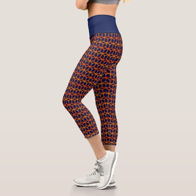 Leggings Capri Patrón Guay geométrico de Cubos Trippy de Naranja  (Izquierda)