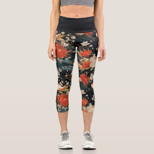 Leggings Capri Patrón japonés de pescado sin mar