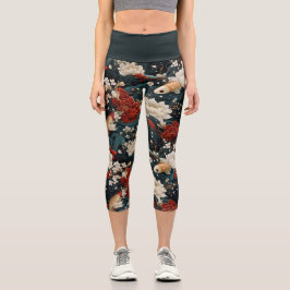 Leggings Capri Patrón japonés de pescado sin mar
