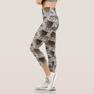 Leggings Capri Patrón Leopard & Peonies