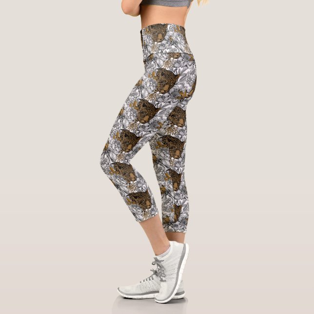 Leggings Capri Patrón Leopard & Peonies (Izquierda)