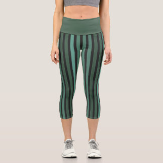 Leggings Capri Patrón liso rayado retro verde