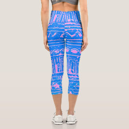 Leggings Capri Patrón Mesopotamiano Sumeriano Azul