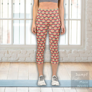 Leggings Capri Patrón mexicano en beige y rojo