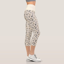 Leggings Capri Patrón Místico Celestial de Luna y Estrellas