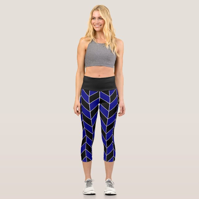 Leggings Capri Patrón moderno de cheurón de maní azul de la Marin (Anverso)