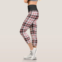 Leggings Capri Patrón moderno de trenzado rojo blanco negro