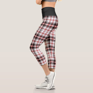 Leggings Capri Patrón moderno de trenzado rojo blanco negro