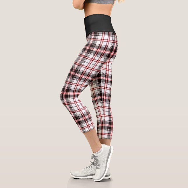 Leggings Capri Patrón moderno de trenzado rojo blanco negro (Izquierda)