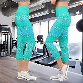 Leggings Capri Patrón moderno de zigzag - ondas en turquesa