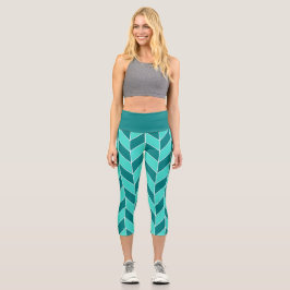 Leggings Capri Patrón moderno Verde azulado Turquesa Herringbone 