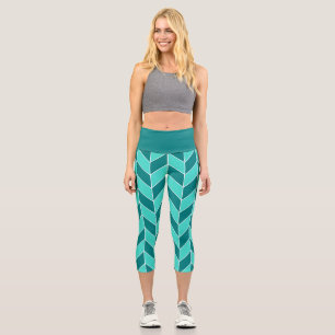 Leggings Capri Patrón moderno Verde azulado Turquesa Herringbone 