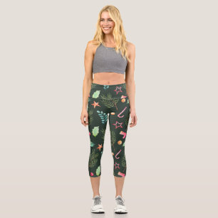 Leggings Capri Patrón navideño de decoración de estrellas de c