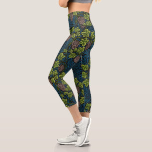 Leggings Capri Patrón negro de vid de uva sin costuras de William