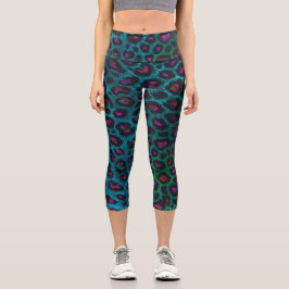 Leggings Capri Patrón Neon-Noir del leopardo de la nieve