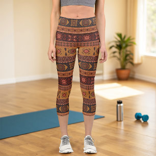 Leggings Capri Patrón ornamental tribal de la etnia terracota mod