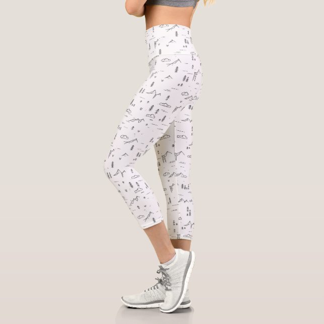 Leggings Capri Patrón paisajístico de líneas de bosque geométrico (Izquierda)