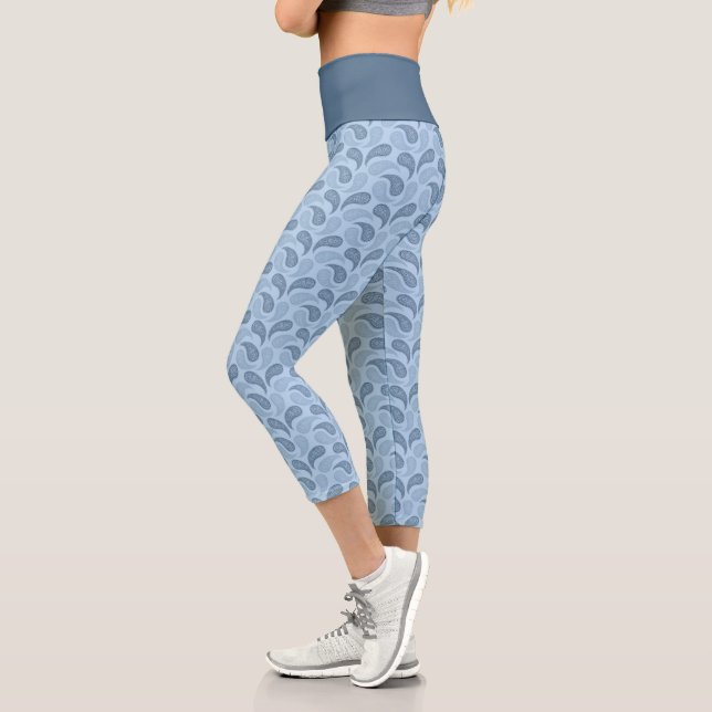 Leggings Capri Patrón Paisley azul claro Capris de alto destete (Izquierda)