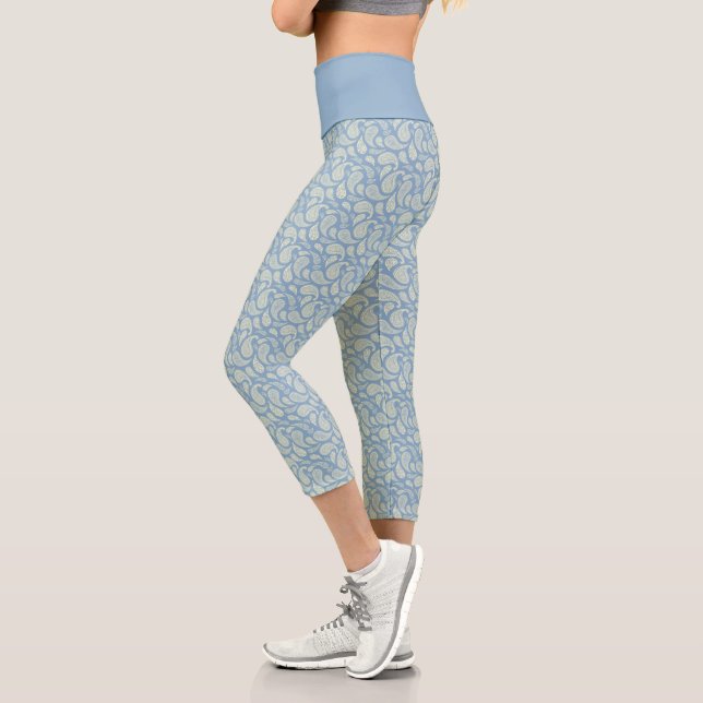 Leggings Capri Patrón Paisley Azul Crema Capris De Alto Desgaste (Izquierda)