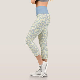 Leggings Capri Patrón Paisley Crema-Azul Capris de alta destreza