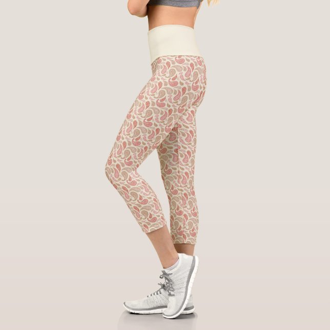 Leggings Capri Patrón Paisley Crema-Marrón Capris de alta destrez (Izquierda)