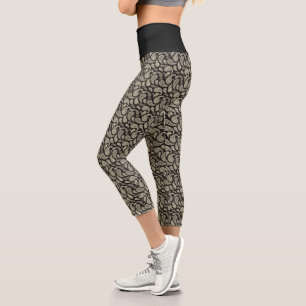 Leggings Capri Patrón Paisley de Crema Negra Capris De Alto Desga