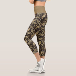 Leggings Capri Patrón Paisley marrón-pekinés Capris de alto desga