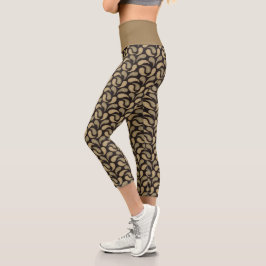 Leggings Capri Patrón paisley negro-beige Capris de alto nivel
