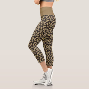 Leggings Capri Patrón paisley negro-beige Capris de alto nivel