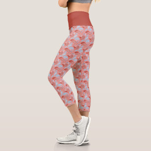 Leggings Capri Patrón Paisley Salmon-Blue Capris de alto nivel