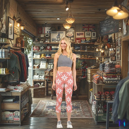 Leggings Capri Patrón Personalizable Floral Coral y Blanco Chic