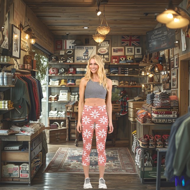 Leggings Capri Patrón Personalizable Floral Coral y Blanco Chic (Subido por el creador)