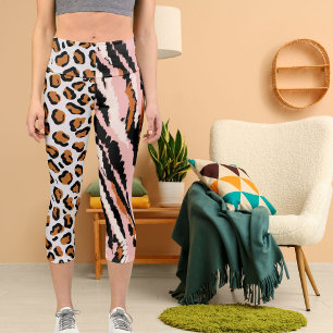 Leggings Capri Patrón personalizado de foto de gato grande animal