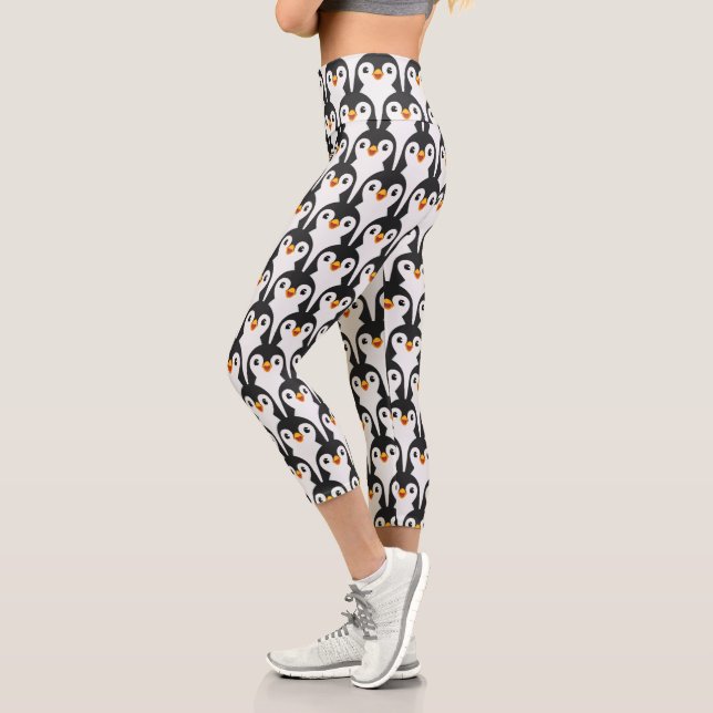 Leggings Capri Patrón Pingüino Blanco y Negro Moderno (Izquierda)