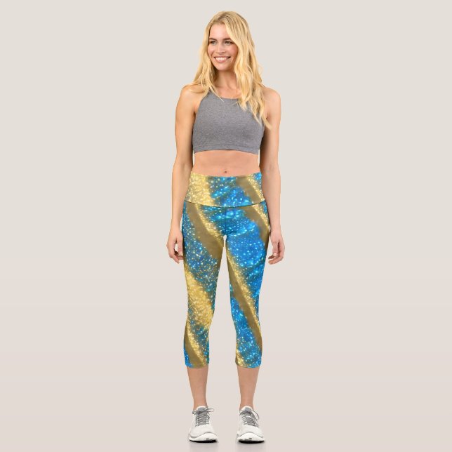 Leggings Capri Patrón Purpurina azul y dorado (Anverso)