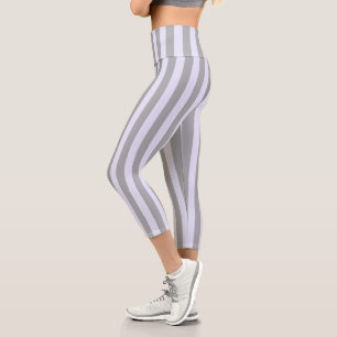 Leggings Capri Patrón rayado en gris y lavanda