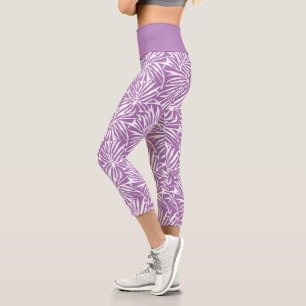 Leggings Capri Patrón repetido de hoja tropical púrpura pálida