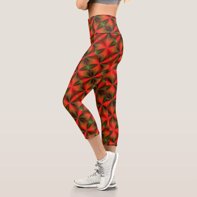 Leggings Capri Patrón Resumen Verde Y Naranja (Izquierda)
