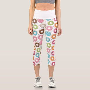 Leggings Capri Patrón Retro Colorido de Donas Minimalista Fiesta