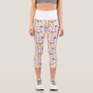 Leggings Capri Patrón Retro Colorido de Donas Minimalista Fiesta