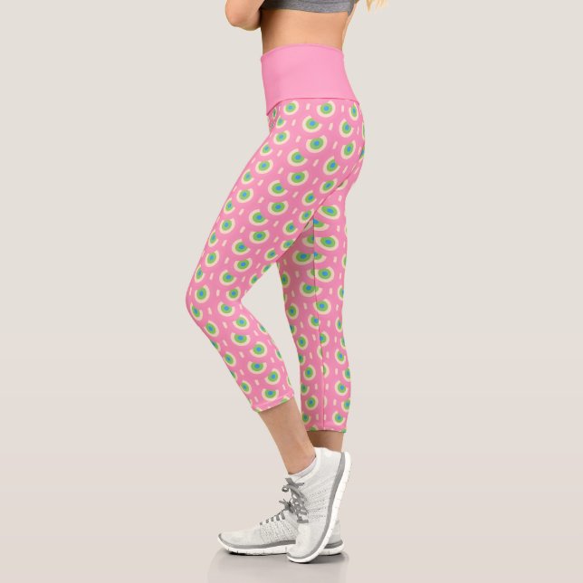 Leggings Capri Patrón rosa y verde retro (Izquierda)