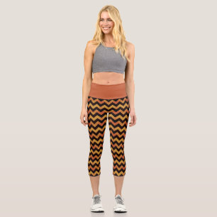 Leggings Capri Patrón Rústico Naranja Amarillo Y Negro Zigzag