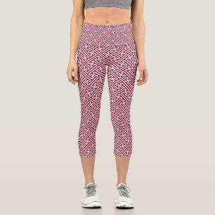 Leggings Capri Patrón Sayagata, japonés, borgoñoso y blanco