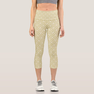Leggings Capri Patrón Sayagata, japonés, oro y blanco