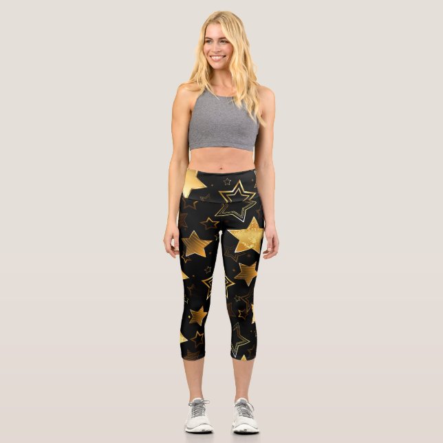 Leggings Capri Patrón sin foco con las estrellas doradas (Anverso)
