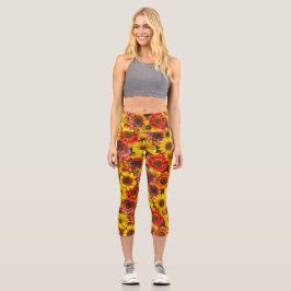 Leggings Capri Patrón sin foco de los girasoles