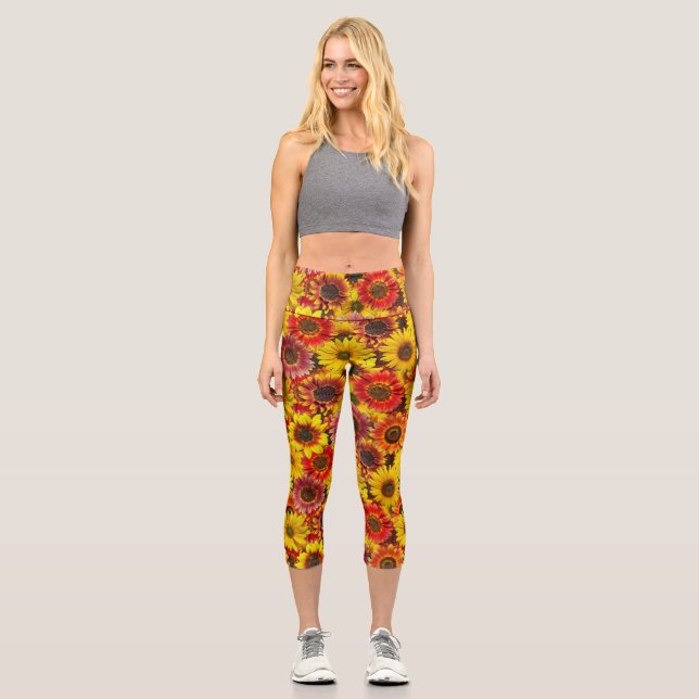 Leggings Capri Patrón sin foco de los girasoles (Anverso)