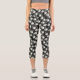 Leggings Capri Patrón sin foco de Skull Halloween